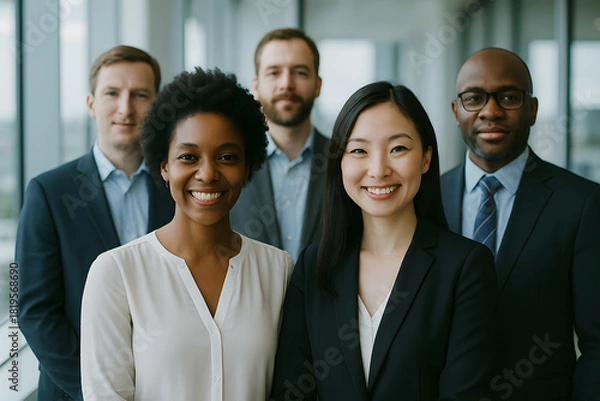 Fototapeta Diverse business team smiling confidently