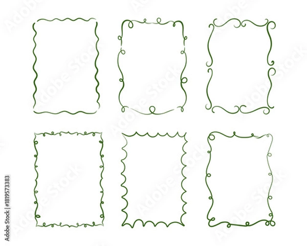 Fototapeta Playful hand-drawn frames with wavy, squiggly ribbons in trendy and vintage styles. Ideal vector borders for invitations and cards.