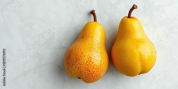 Fototapeta Three ripe pears arranged on a cool, veined marble surface,  simple,  brown