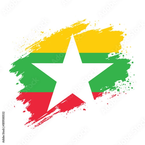 Fototapeta Myanmar Flag Brushstroke Vector in Artistic Grunge Style
