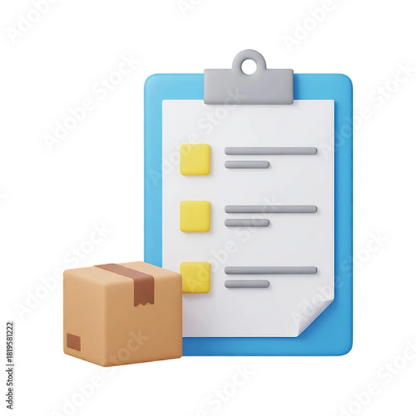 Fototapeta Shipping order checklist with package box for delivery tracking isolated on transparent background