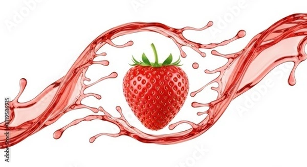 Fototapeta Fresh strawberry splashing in red juice against a white background