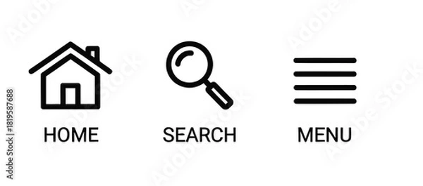 Fototapeta Simple black and white home search and menu icons for web design