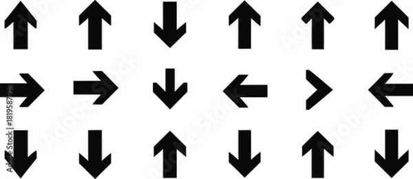 Fototapeta Collection of black arrow icons pointing in different directions on white background