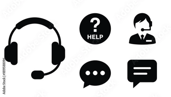 Fototapeta Customer support icons set headset help agent chat bubble and communication