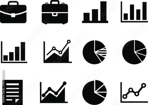 Fototapeta Business and finance icon set depicting reports and data analysis