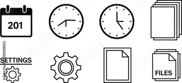 Fototapeta Simple black and white icon set for business and productivity applications