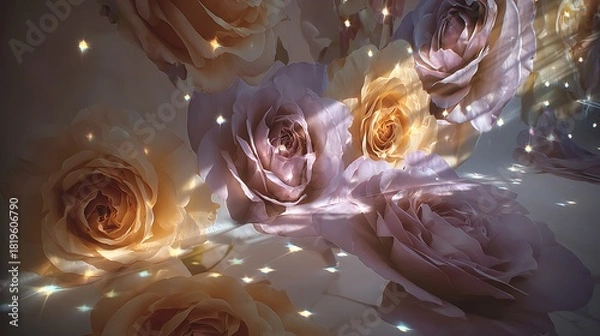 Obraz Softly lit romantic roses with delicate twinkling fairy lights creating a dreamy ambiance