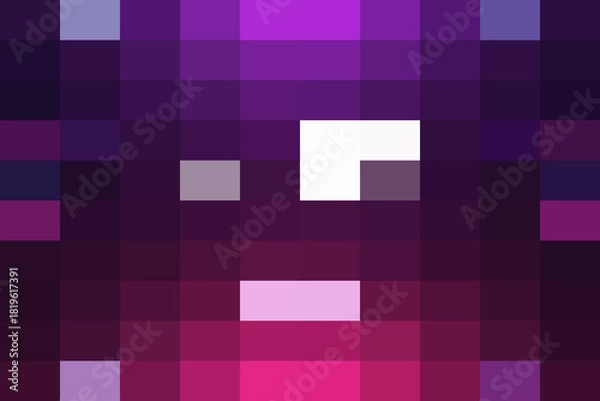 Obraz Closeup pixel art face of a purple, possibly demonic or alien character with glowing white and pink features, resembling a game sprite
