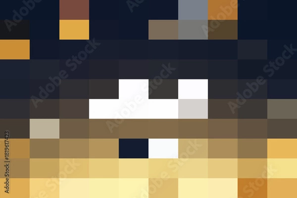 Obraz Abstract pixelated pattern featuring dark blue, gold, and white blocks creating a minimalist, lowresolution visual texture or face