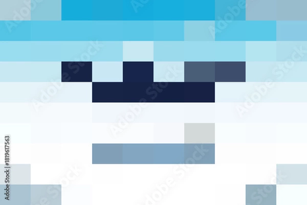 Obraz Close up of a pixelated, blocky, white and blue character face, possibly from a video game, showing eyes and mouth area