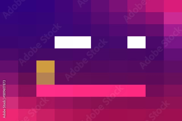 Obraz Abstract pixelated face design featuring a vibrant purple to pink gradient background and simple geometric features like white eyes and a pink mouth