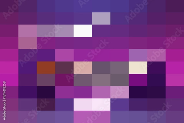 Obraz Abstract pixelated composition featuring vibrant shades of purple, magenta, and blue in a blocky, lowresolution digital art style