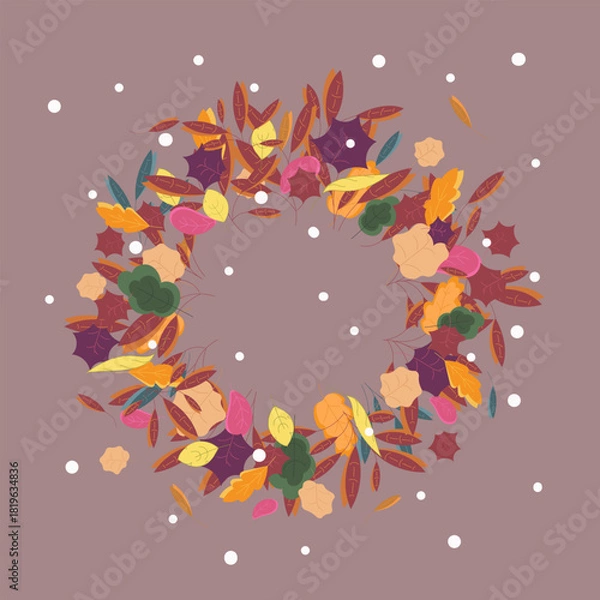 Obraz Doodle collection of tree leaves. Vector Autumn round frame, wreath. Background with hand-drawn autumn leaves with a place for your text