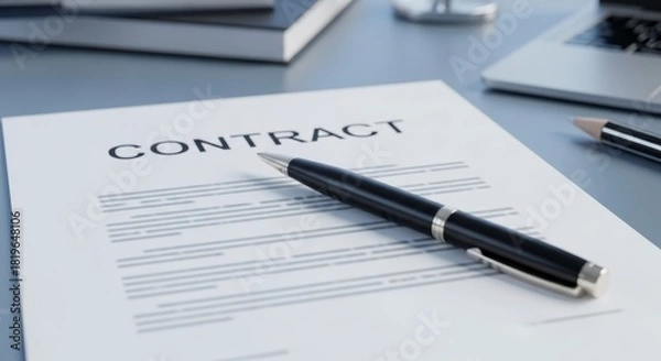 Fototapeta Black pen on contract document on office desk
