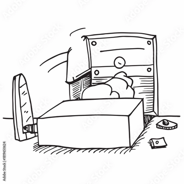 Obraz One Line Drawing of Double Bed Interior