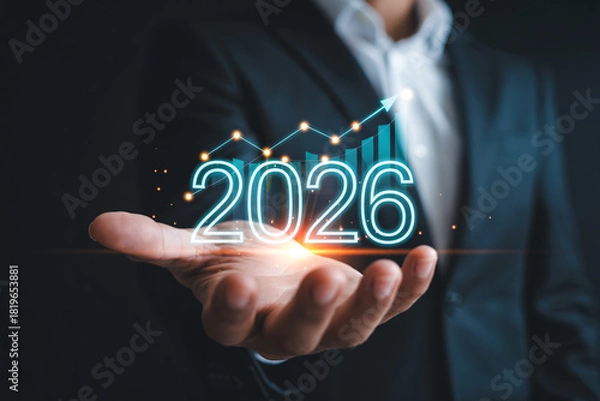 Obraz 2026 growth chart graph business financial investment market strategy future planning target achievement goal vision success progress.