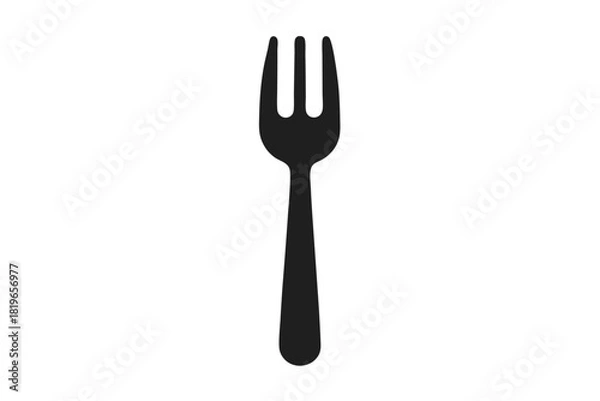 Obraz A sleek, single, black fork stands vertically against a clean, transparent backdrop