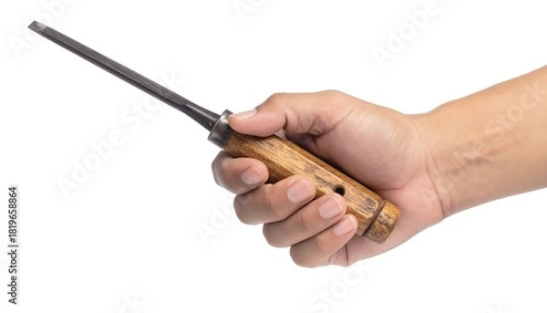 Obraz Hand Holding a Chisel - Precision Woodworking Tool in Action.