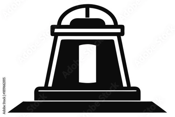 Fototapeta Black silhouette depicts an antique elevator shaft with decorative framework and minimalist design