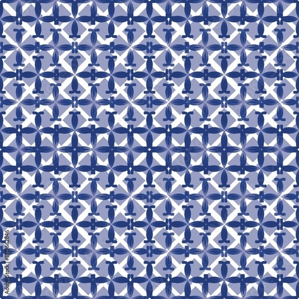 Obraz Seamless fabric pattern, Bohemian, blue, white, geometric, antique, native american, fabric, black background 