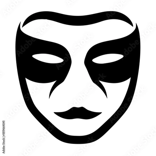 Obraz A striking black and white theatrical mask with bold lines and a mysterious expression, perfect for themes of drama, anonymity, and performance