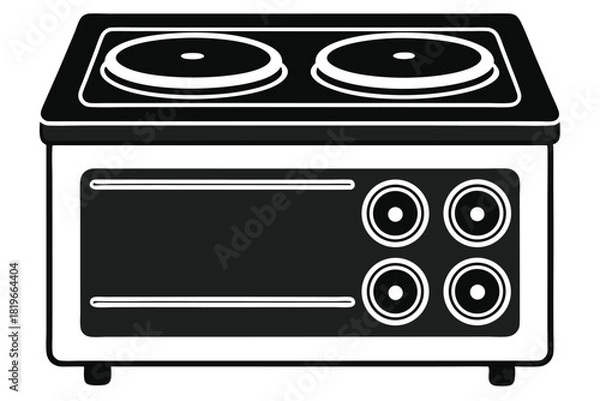Fototapeta Black and white stove with two hotplates and four dials presents a clean kitchen appliance