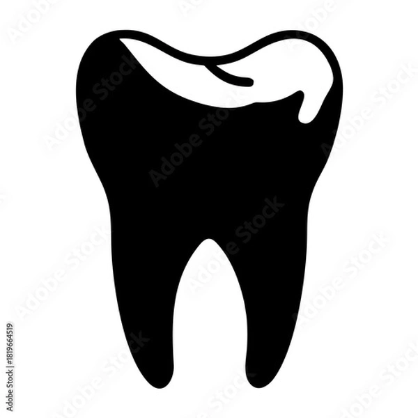 Fototapeta A simple black and white illustration of a human tooth, depicting its basic shape and structure with a subtle highlight, presented as a clean graphic element