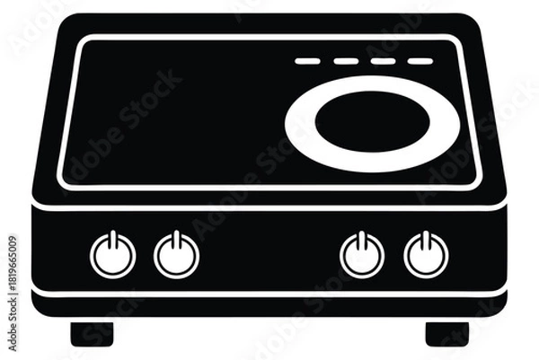Fototapeta Countertop hot plate features a rounded white heating element and circular power switches