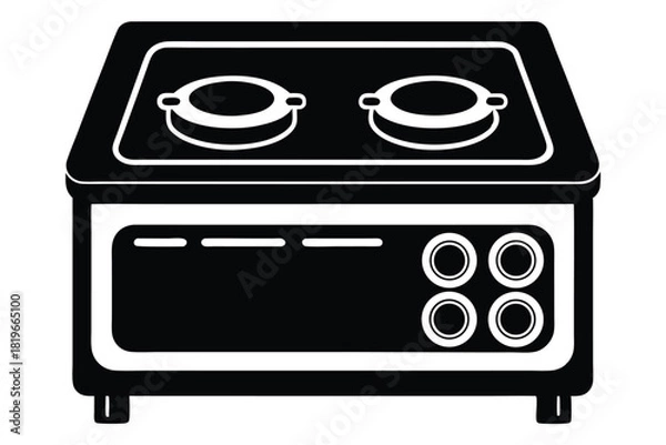 Fototapeta Solid black stovetop shows two burners above four round buttons neatly presented