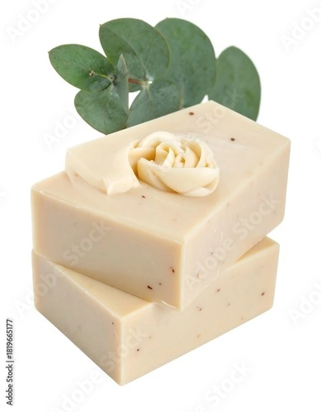 Obraz Handmade Soap Bars with Eucalyptus - Natural Skincare and Aromatherapy.