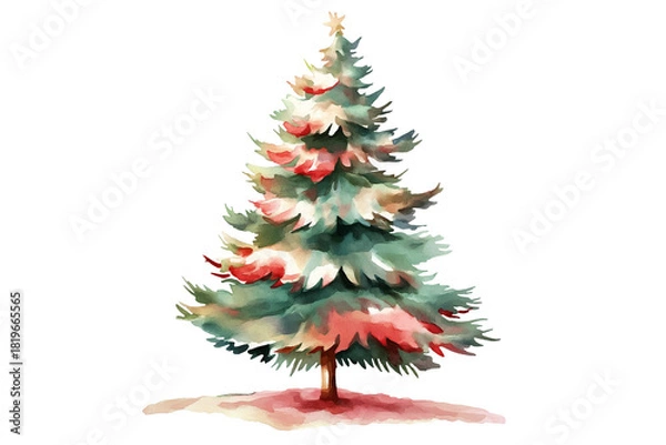 Obraz Muted Red and Green Watercolor Tree Isolated on Transparent Background