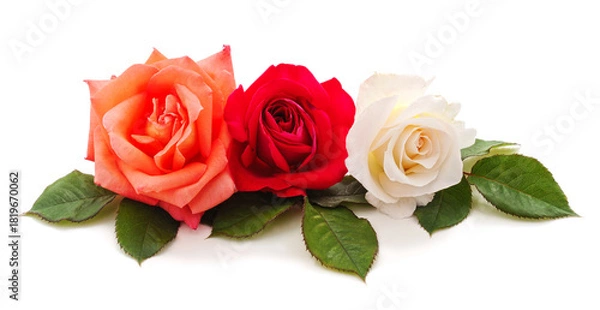 Fototapeta Three different colored roses.