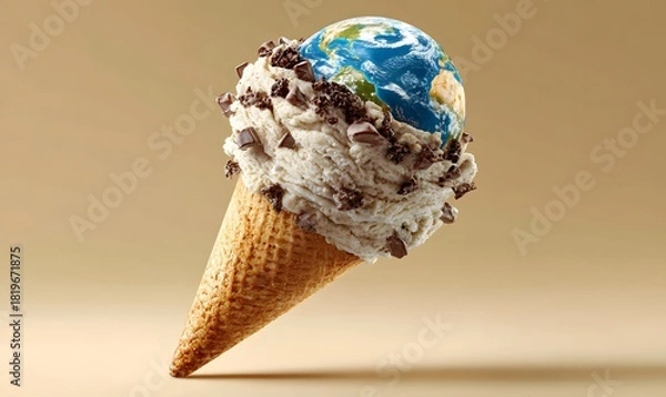 Obraz Earth ice cream cone global warming climate change dessert treat melting planet conceptual art image