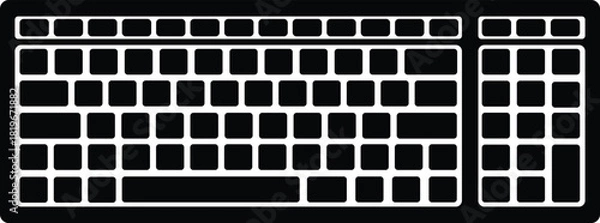 Fototapeta Full size computer keyboard icon – desktop PC keyboard with numeric keypad – simple black vector illustration