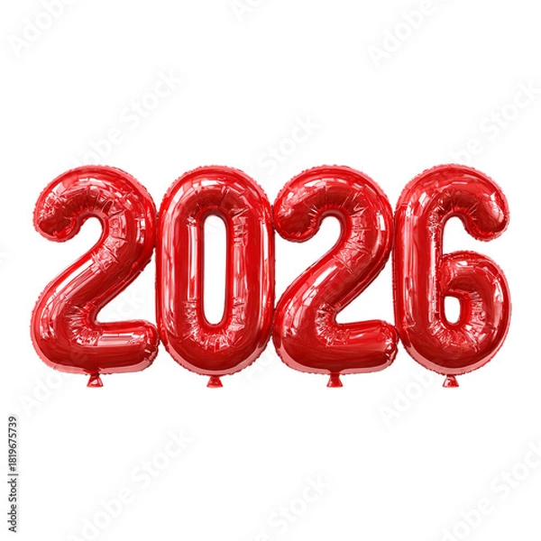 Obraz Red glossy balloon numbers "2026". Isolated white background. Png format