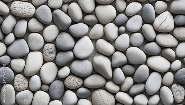 Obraz Detailed Seamless Natural Stone Texture Composed Of Irregular Light Grey Pebbles Tightly Arranged With Dark Grout Perfect For Rustic Architectural Backdrops