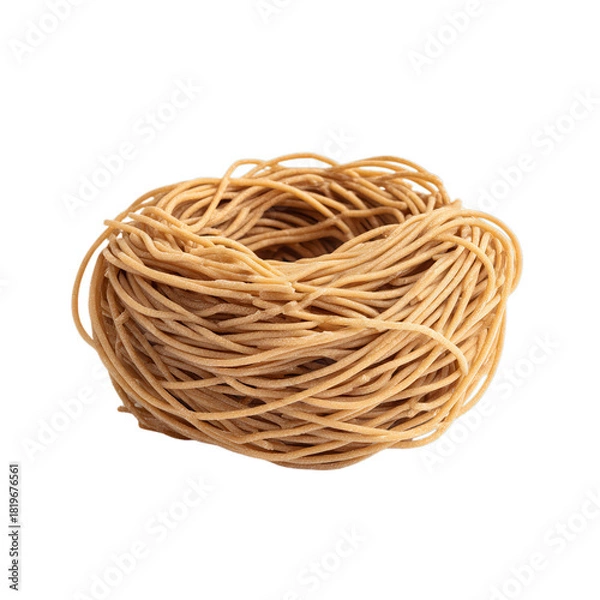 Obraz Whole-grain brown spaghetti nest. Isolated white background. Png format