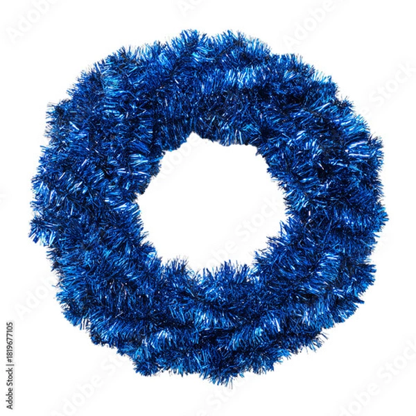 Fototapeta Blue glossy tinsel wreath ring. Isolated white background. Png format