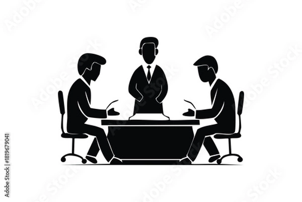 Obraz Business Meeting Silhouette Professional Discussion Corporate Strategy Team Collaboration Minimalist Vector Illustration