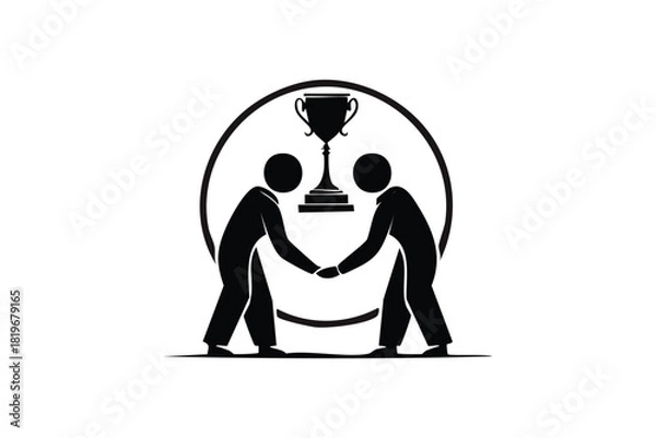Obraz Business Success Handshake Silhouette Partnership Achievement Trophy Award Celebration Vector Icon