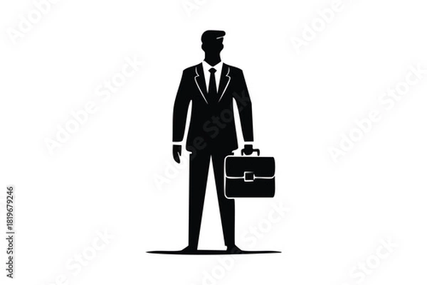 Obraz Professional Businessman Silhouette Standing Confidently with Briefcase Corporate Executive Vector Icon