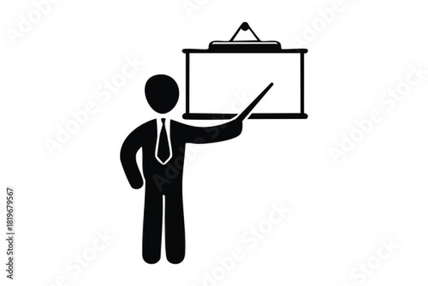 Obraz Corporate Presenter Silhouette Businessman Explaining Information with Pointer Professional Training