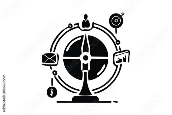 Obraz Business Strategy Compass Silhouette Guiding Direction with Financial Marketing Icons