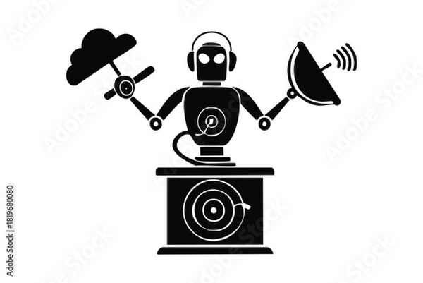 Obraz Advanced Technology Robot Silhouette Cloud Computing and Satellite Communication