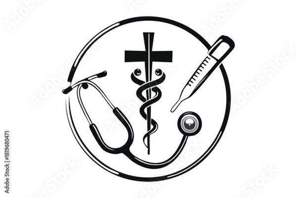 Obraz Comprehensive Medical Symbols Silhouette Circle Design Healthcare and Wellness