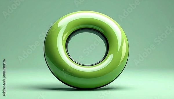 Fototapeta A Glossy Green Donut-Shaped Object in Front of a Similar Green Background