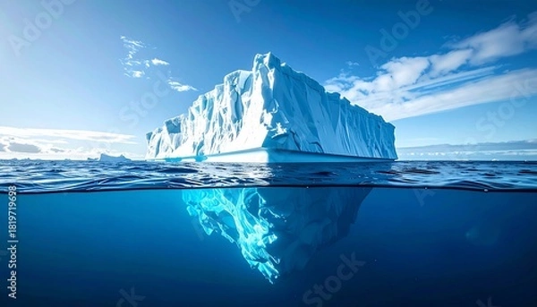 Fototapeta Dramatic depiction of a colossal iceberg floating in the deep blue ocean water