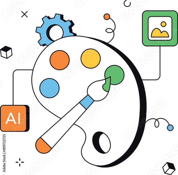 Obraz Ai painting using gear palette brush and image data isometric flat vector illustration