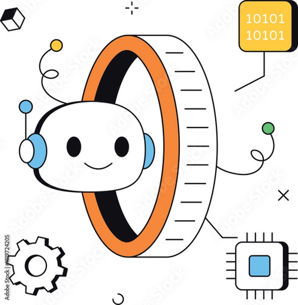 Obraz Ai robot interacting with data and chipset artificial intelligence isometric flat vector illustration